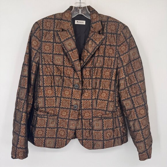 Vintage Antonette Franz Haushofer Womens Silk Blazer Jacket Brown Geometric Patt - Picture 5 of 11